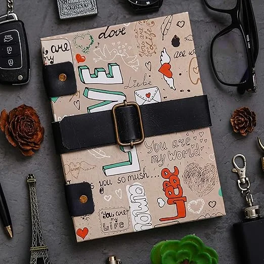 Handmade Printed Cardboard Journal | Diary with Buckle Lock | 200 Pages Notepad image 1