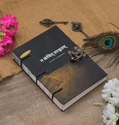 Handmade Printed Cardboard Journal | Unruled 200 Pages Diary with Buckle Lock | Creative Writing & Sketch Notepad for Artists, Students, Gift thumbnail 3