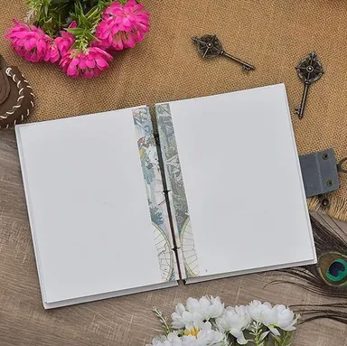 Handmade Printed Cardboard Journal | Unruled 200 Pages Diary with Buckle Lock | Creative Writing & Sketch Notepad for Artists, Students, Gift thumbnail 2