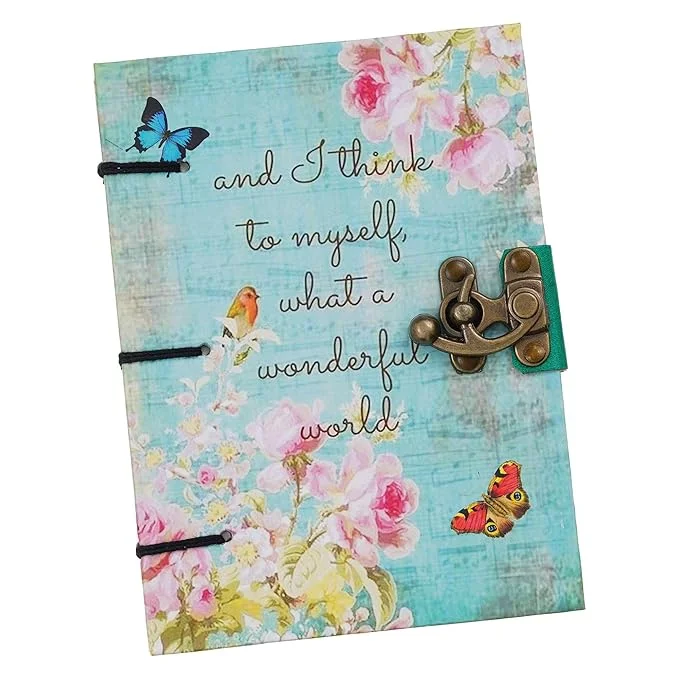 Little Crafts Handmade Cardboard Journal Diary with Buckle Lock | 200 Pages Notepad for Men and Women | Eco-Friendly Printed Notebook image 4