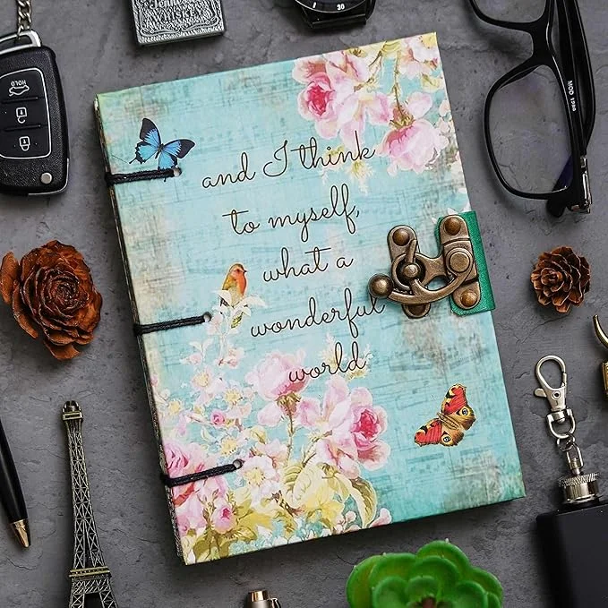 Little Crafts Handmade Cardboard Journal Diary with Buckle Lock | 200 Pages Notepad for Men and Women | Eco-Friendly Printed Notebook image 1