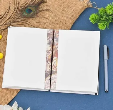 Handmade Printed Cardboard Notebook with String Closure 200 Unruled Pages | Personal Diary | Journal for Men and Women thumbnail 2