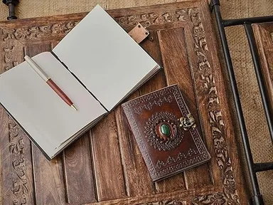 Handmade Leather Diary with Metal Lock | Vintage Style Journal 200 Pages Unruled | Travel Notebook Personal Writing Gift thumbnail 3