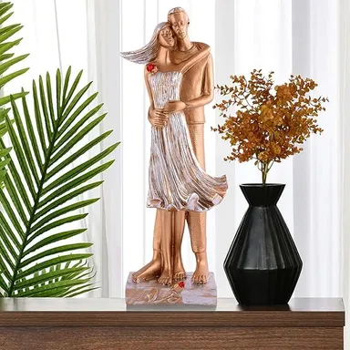 Romantic Love Showpiece for Valentine's Day | White Golden Couple Gift Statue | True Love Figurine for Home Decor |Gift for Girls & Boys thumbnail 1