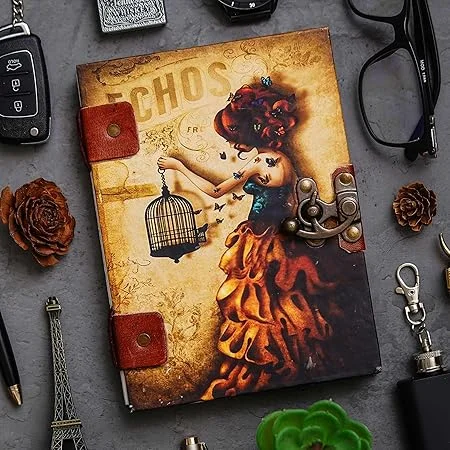 Handmade Printed Journal Diary with Buckle Lock | 200 Pages Vintage Notebook for Men, Women Office Study Gifting | Eco-Friendly image 1