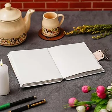 Handmade Printed Journal Diary with Buckle Lock | 200 Pages Vintage Notebook for Men, Women Office Study Gifting | Eco-Friendly thumbnail 1