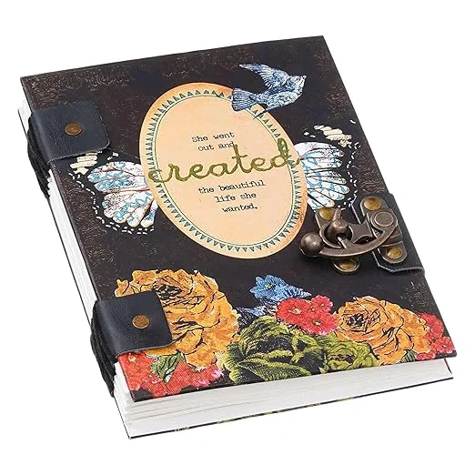Little Crafts | Handmade Printed Cardboard Journal Diary with Buckle Lock| 200 Pages | For Men and Women |Vintage Design  image 3