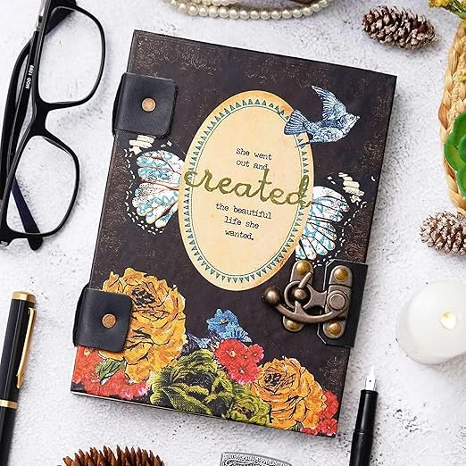 Little Crafts | Handmade Printed Cardboard Journal Diary with Buckle Lock| 200 Pages | For Men and Women |Vintage Design  image 4