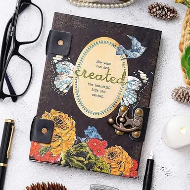 Little Crafts | Handmade Printed Cardboard Journal Diary with Buckle Lock| 200 Pages | For Men and Women |Vintage Design  thumbnail 3