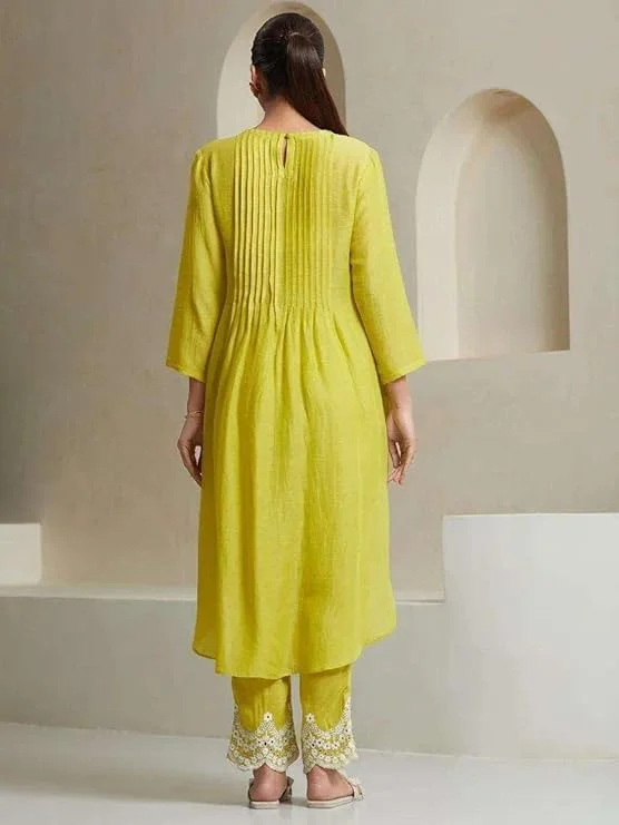 Cotton Printed Flared Kurti with Palazzo and Dupatta | Parrot Green XL | Women’s Cotton Ethnic Set image 4