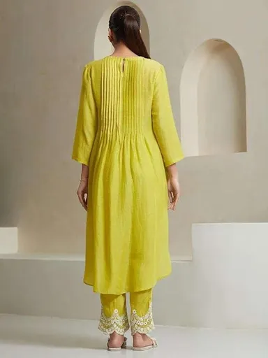 Cotton Printed Flared Kurti with Palazzo and Dupatta | Parrot Green XL | Women’s Cotton Ethnic Set thumbnail 3