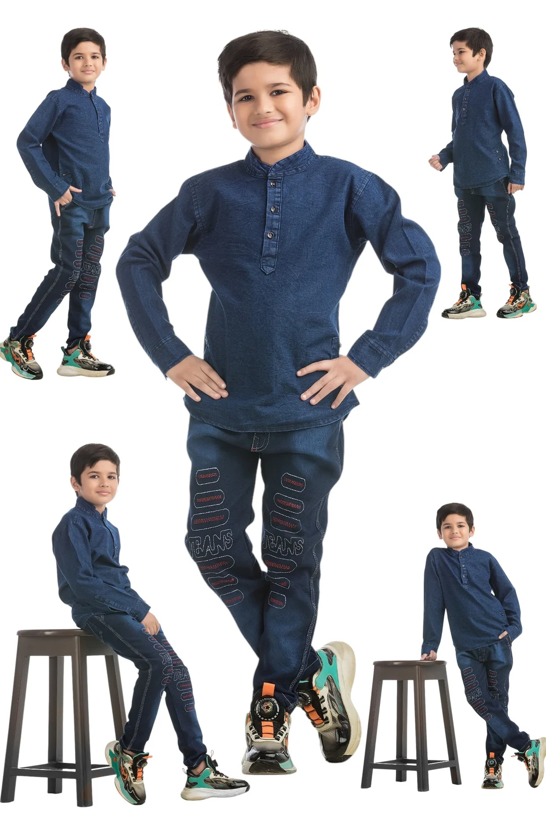 Boys Denim Kurta & Embroidered Jeans Pant Combo Set | Stylish, Comfortable, Festive Wear|5-6 years image 2