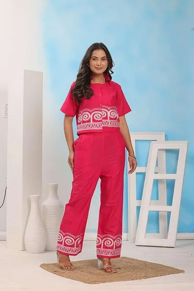 Women’s Summer Cotton Crop Top Set | Embroidered Co-Ord | Casual & Festive Wear thumbnail 1