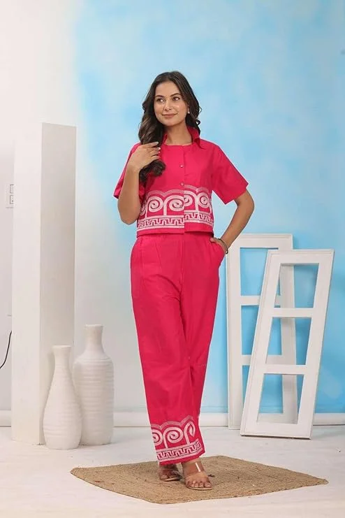 Women’s Summer Cotton Crop Top Set | Embroidered Co-Ord | Casual & Festive Wear image 3