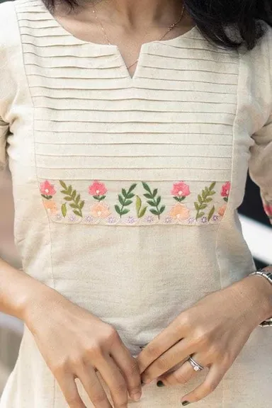 Women's Cotton Floral Kurti with Palazzo | White-M | Printed Straight Fit Ethnic Set for Daily Wear Office Festive thumbnail 1