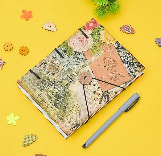 Handmade Printed Cardboard Journal | String Closure | Unruled 200 Pages | Personal Diary Notebook for Men & Women | Eco-Friendly Durable Diary image 1