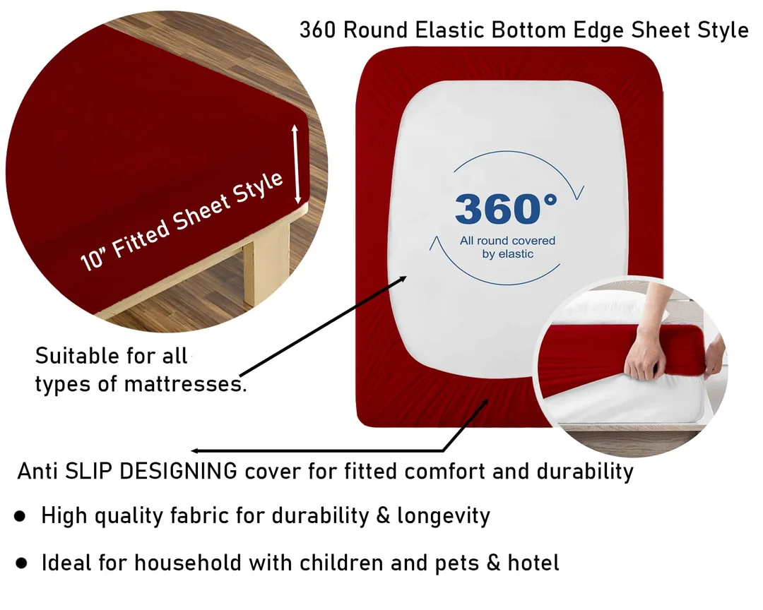 Waterproof Fitted King Size Mattress Cover| Breathable Stretchable Maroon Protector image 2