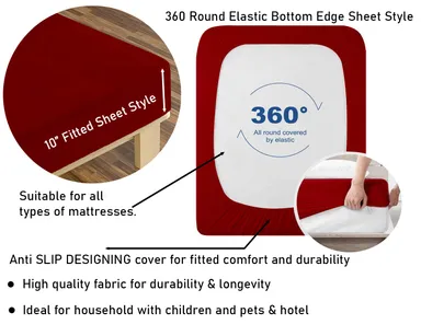 Waterproof Fitted King Size Mattress Cover| Breathable Stretchable Maroon Protector thumbnail 1