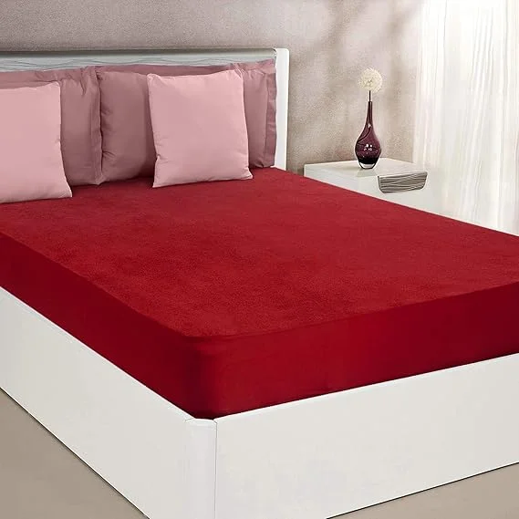 Waterproof Fitted King Size Mattress Cover| Breathable Stretchable Maroon Protector image 1