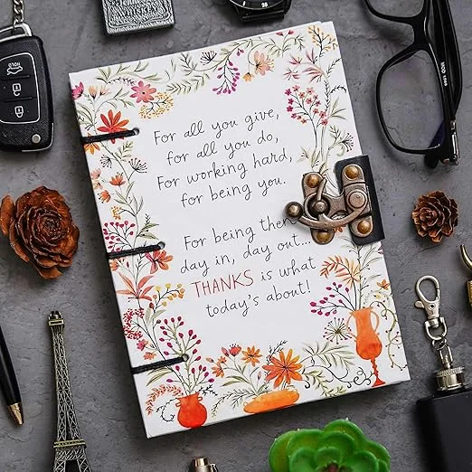Little Crafts | Handmade Printed Cardboard Journal Diary | Buckle Lock 200-Page Unruled Notebook for Men Women image 1