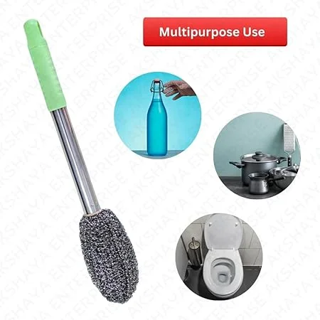 Clean Mate Bottle Cleaning Brush | Long Handle Stainless‑Steel Scrubber for Bottles Vases Glasses | Kitchen & Bathroom Cleaner Multicolor image 2
