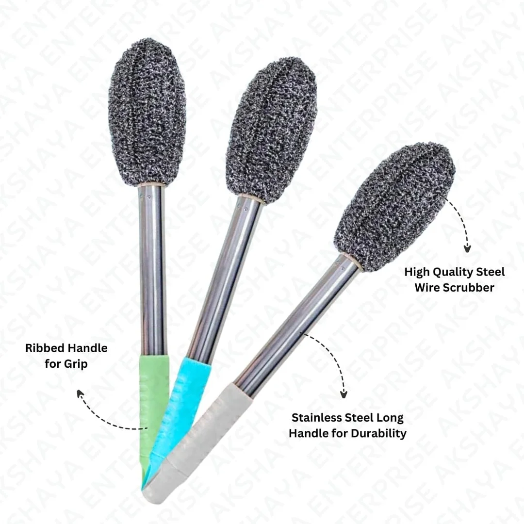 Clean Mate Bottle Cleaning Brush | Long Handle Stainless‑Steel Scrubber for Bottles Vases Glasses | Kitchen & Bathroom Cleaner Multicolor image 3