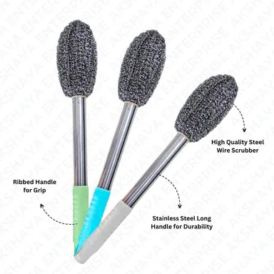 Clean Mate Bottle Cleaning Brush | Long Handle Stainless‑Steel Scrubber for Bottles Vases Glasses | Kitchen & Bathroom Cleaner  Multicolor thumbnail 2