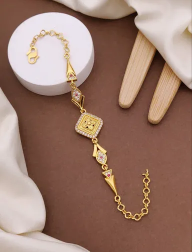 Fancy Gold Bracelet| Gold Plated Adjustable Link Bracelet for Women| Cubic Zirconia | Alloy Base thumbnail 0