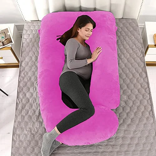 Microfiber Filled Pink J-shape Maternity Multiposition Sleeping Pillow | Pillow for Women's Comfort and Back Support | Pack of 1 image 2