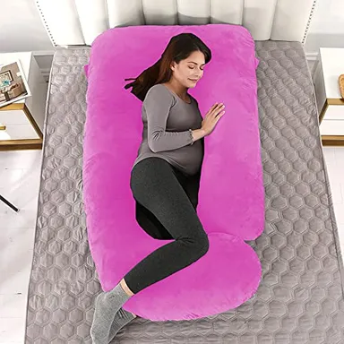 Microfiber Filled Pink J-shape Maternity Multiposition Sleeping Pillow | Pillow for Women's Comfort and Back Support | Pack of 1 thumbnail 1