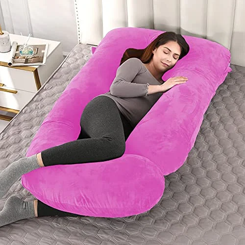 Microfiber Filled Pink J-shape Maternity Multiposition Sleeping Pillow | Pillow for Women's Comfort and Back Support | Pack of 1 image 3