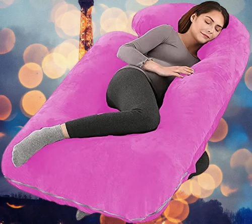Microfiber Filled Pink J-shape Maternity Multiposition Sleeping Pillow | Pillow for Women's Comfort and Back Support | Pack of 1 image 4