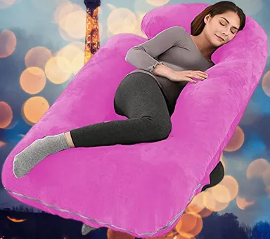 Microfiber Filled Pink J-shape Maternity Multiposition Sleeping Pillow | Pillow for Women's Comfort and Back Support | Pack of 1 thumbnail 3