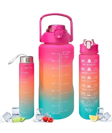 Set of 3 Motivational Water Bottles with Time Markers | Leakproof | Durable | Non-Toxic | Office | School | Gym thumbnail 0