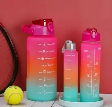 Set of 3 Motivational Water Bottles with Time Markers | Leakproof | Durable | Non-Toxic | Office | School | Gym thumbnail 1