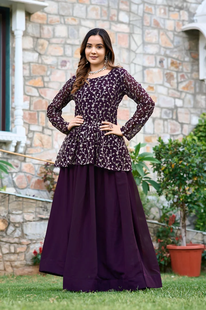 Purple Fox Georgette Lehenga Choli | Antique Embroidery & Sequins | Festive Wedding Wear image 4