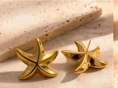 Star Shape Studs| Gold Plated Alloy| Adjustable Size | Elegant Jewelry for Women| Gift Ready thumbnail 3