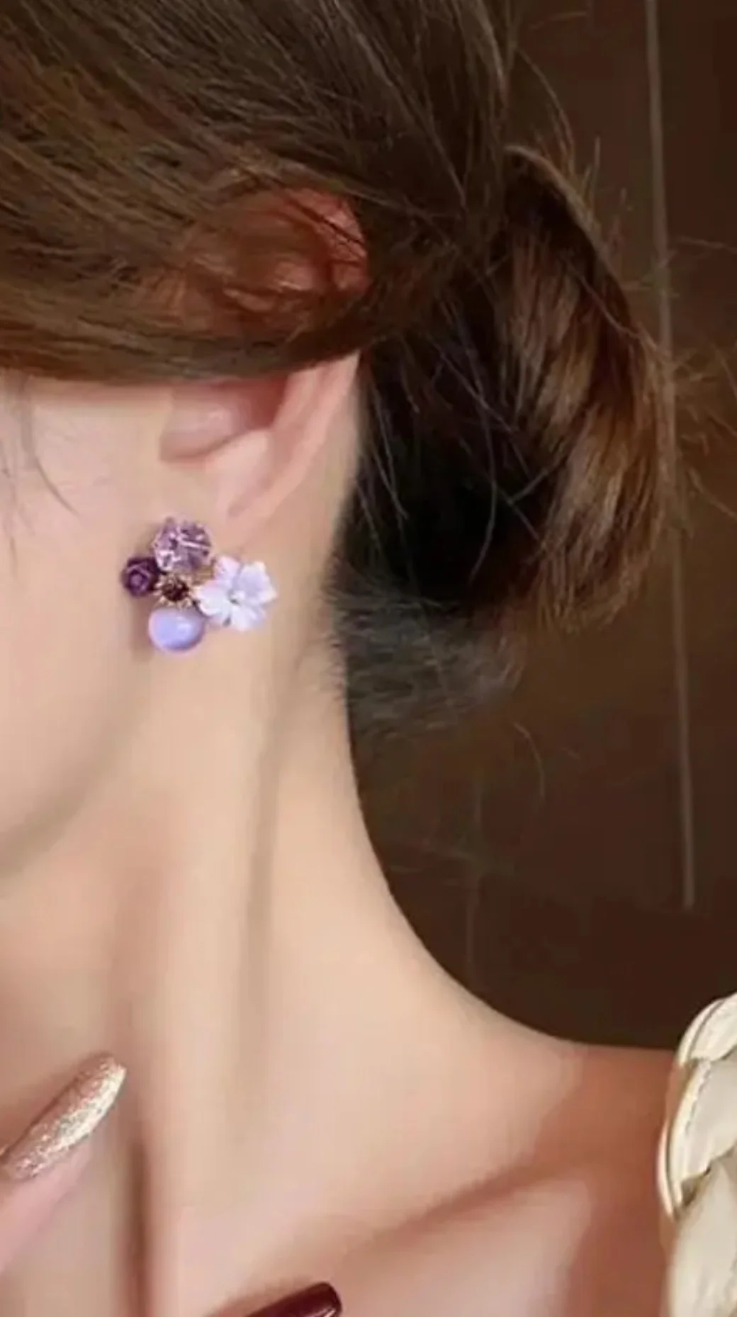 Purple Crystal Flower Earrings | Small Square Cubic Zirconia Studs | Women & Girls Fashion Jewelry | Elegant Gift Idea image 2