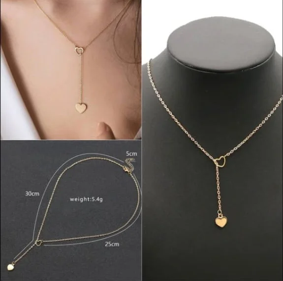 Gold Heart Pendant Necklace | Slim Y Chain | Minimalist Jewelry for Women | Dainty Daily Wear Gift image 2
