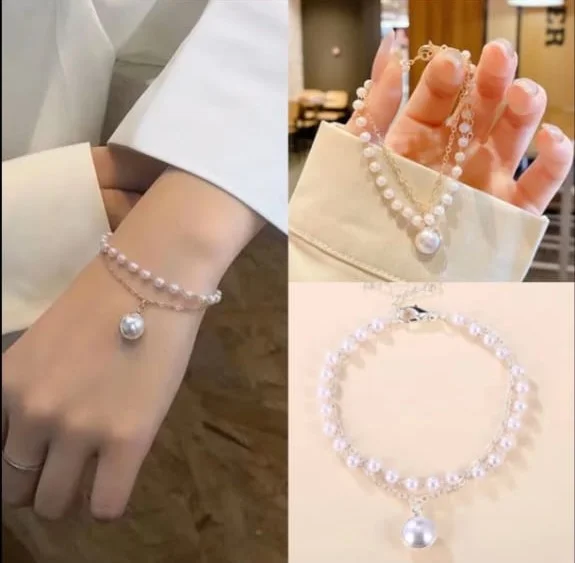 Pearl Elegance | Pearl Necklace with Pendant | Pearl Bracelet Combo for Women | Classic White Pearls image 8