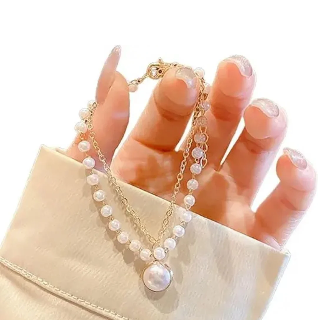 Pearl Elegance | Pearl Necklace with Pendant | Pearl Bracelet Combo for Women | Classic White Pearls image 5