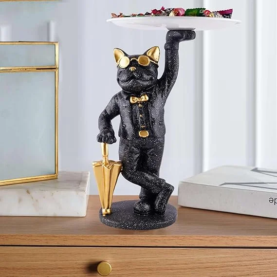 Resin Dog Showpiece with Storage | Cool Black Dog Sculpture for Table Decor Gifts & Office Desk | Decorative Animal Figurine  image 1