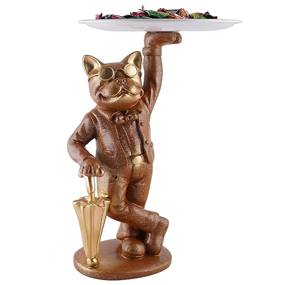 Resin Dog Showpiece with Tray Storage | Brown Dog Sculpture for Table Decor Office Gifts | Decorative Animal Figurine image 2