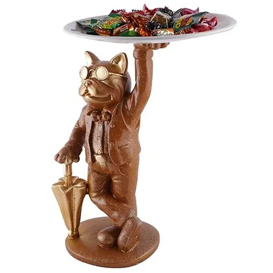 Resin Dog Showpiece with Tray Storage | Brown Dog Sculpture for Table Decor Office Gifts | Decorative Animal Figurine  thumbnail 2
