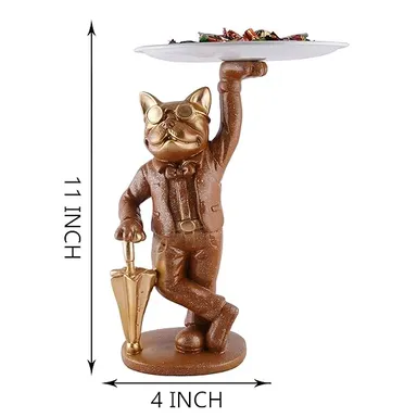 Resin Dog Showpiece with Tray Storage | Brown Dog Sculpture for Table Decor Office Gifts | Decorative Animal Figurine  thumbnail 3