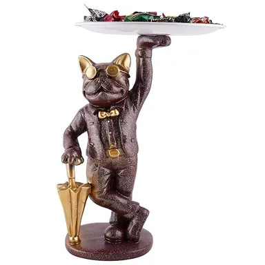 Chocolate Brown Resin Dog Showpiece with Tray Storage | Quirky Table Decor & Gift for Pet Lovers | Decorative Figurine for Home or Office thumbnail 1