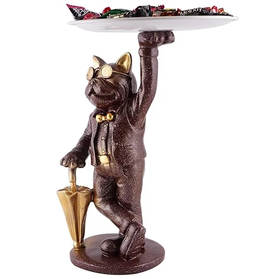 Chocolate Brown Resin Dog Showpiece with Tray Storage | Quirky Table Decor & Gift for Pet Lovers | Decorative Figurine for Home or Office image 3