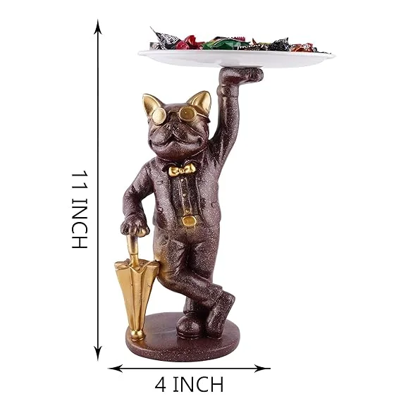 Chocolate Brown Resin Dog Showpiece with Tray Storage | Quirky Table Decor & Gift for Pet Lovers | Decorative Figurine for Home or Office image 4