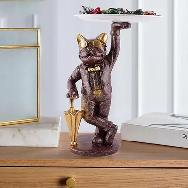 Chocolate Brown Resin Dog Showpiece with Tray Storage | Quirky Table Decor & Gift for Pet Lovers | Decorative Figurine for Home or Office thumbnail 0