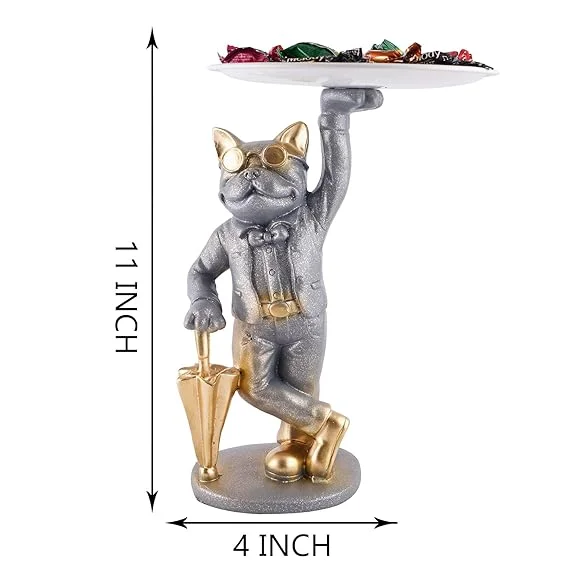 Resin Dog Showpiece with Tray | Grey Decor |Storage Gift image 4